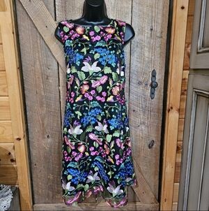 Tahari Womens Size 12 Dress Floral Embroidered Black A-Line Arthur S Levine EUC